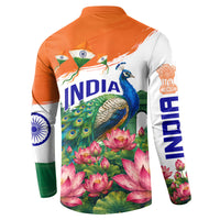 India 80th Independence Day Button Sweatshirt India Gate Peacock Lotus Heritage Landmarks