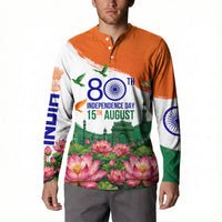 India 80th Independence Day Button Sweatshirt India Gate Peacock Lotus Heritage Landmarks