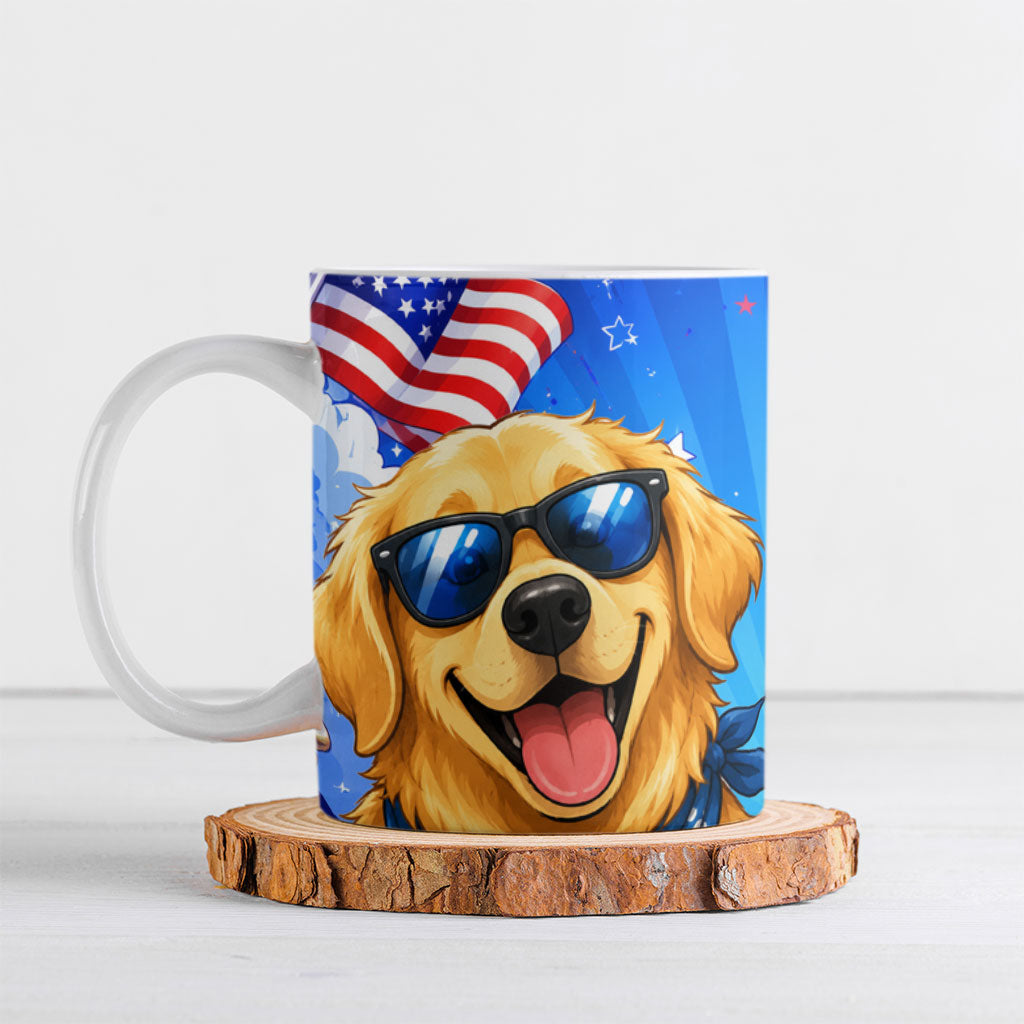 My Dog Is A Democrat Golden Retriever Ceramic Mug Patriotic American Fireworks Cute Cartoon Dog