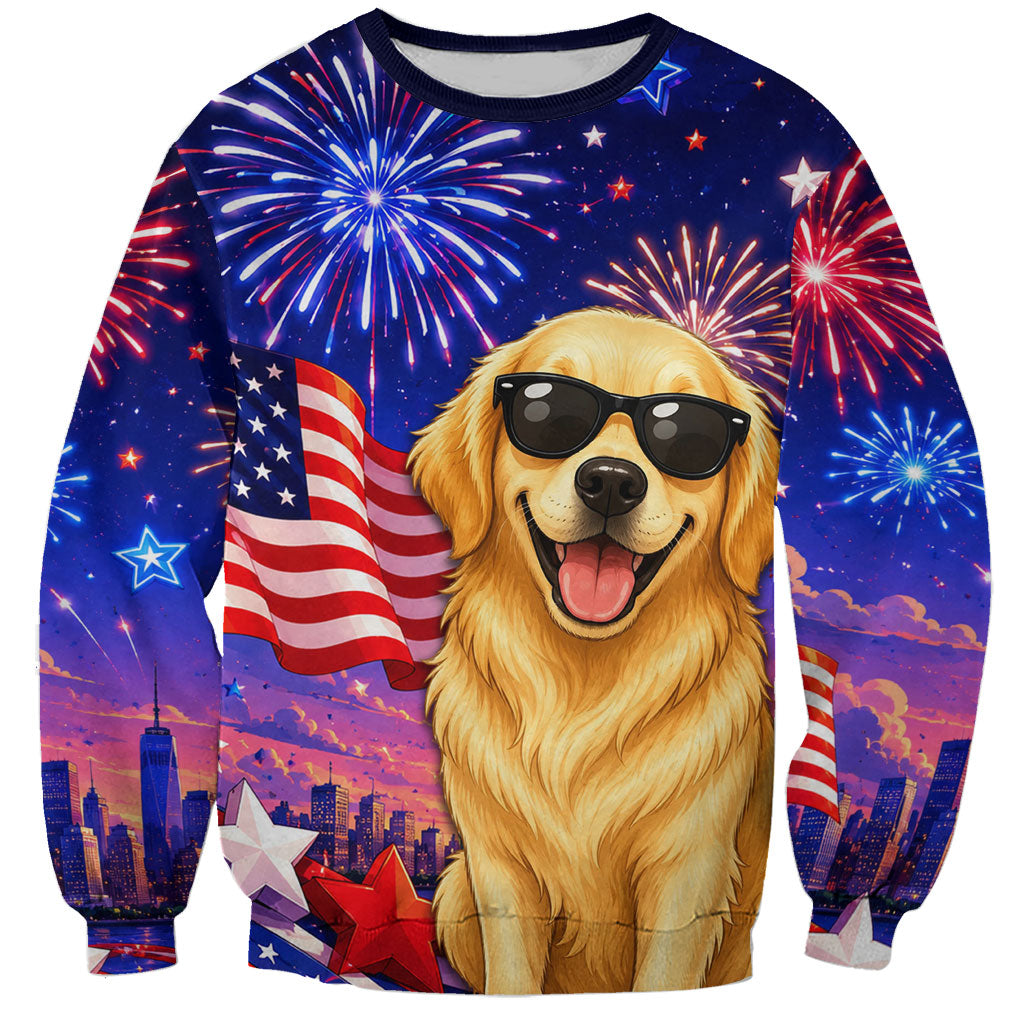 Golden Retriever My Dog Is A Democrat Sweatshirt Patriotic Statue Of Liberty Fireworks