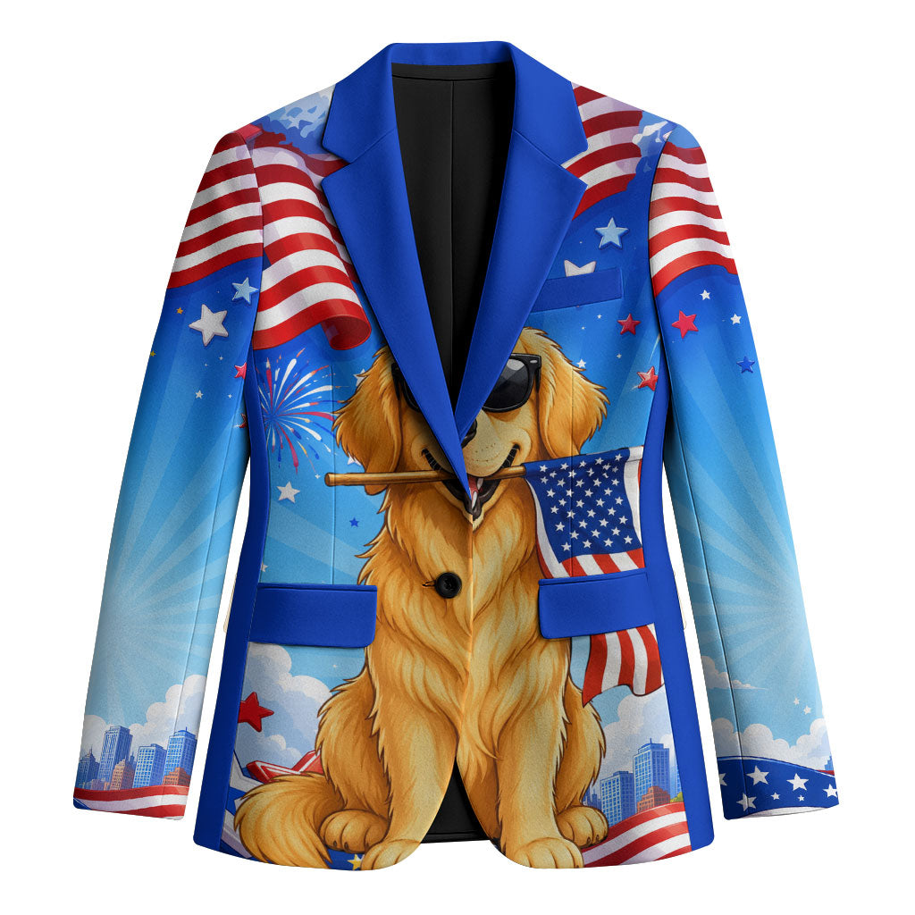 My Dog Is A Democrat Blazer Golden Retriever Patriotic American Flag Graphic