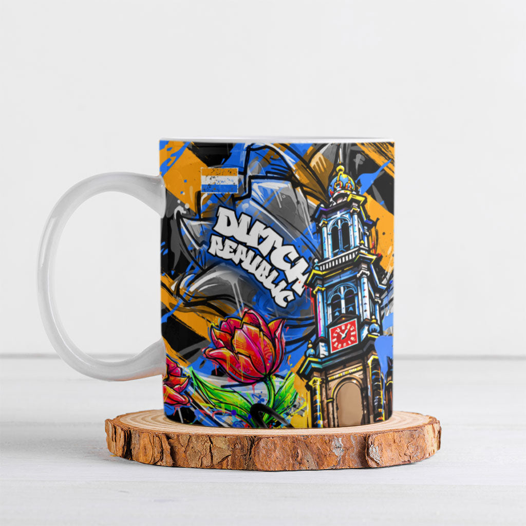 Amsterdam Dutch Republic Netherlands Ceramic Mug Urban Graffiti Patriotic Landmark Tulips