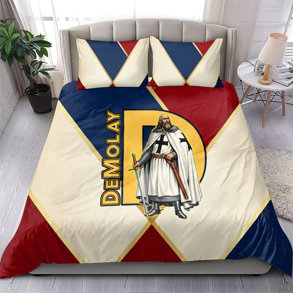 Jacques De Molay Bedding Set Crusader Knight Retro Virtues Seven Precepts