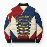Jacques De Molay Bomber Puffer Jacket Crusader Knight Retro Virtues Seven Precepts