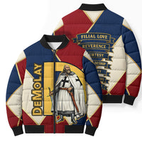 Jacques De Molay Bomber Puffer Jacket Crusader Knight Retro Virtues Seven Precepts