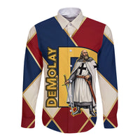 Jacques De Molay Long Sleeve Button Shirt Crusader Knight Retro Virtues Seven Precepts