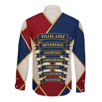 Jacques De Molay Long Sleeve Button Shirt Crusader Knight Retro Virtues Seven Precepts