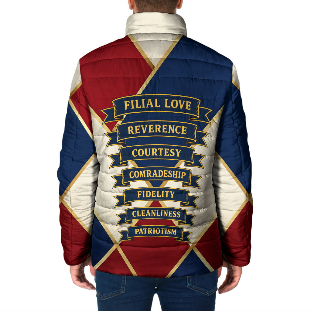 Jacques De Molay Padded Jacket Crusader Knight Retro Virtues Seven Precepts