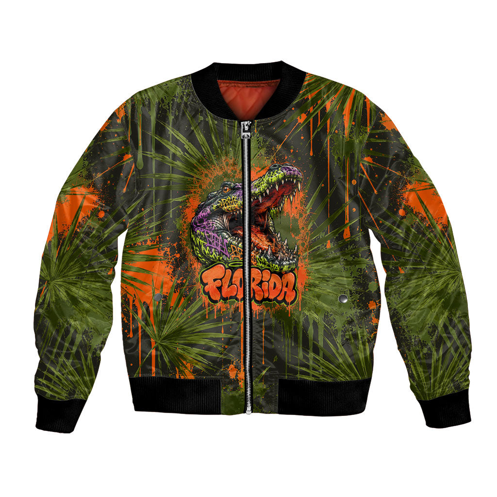 Florida Alligator Airboat Bomber Jacket Everglade Swamp Life Graffiti Splatter Artwork