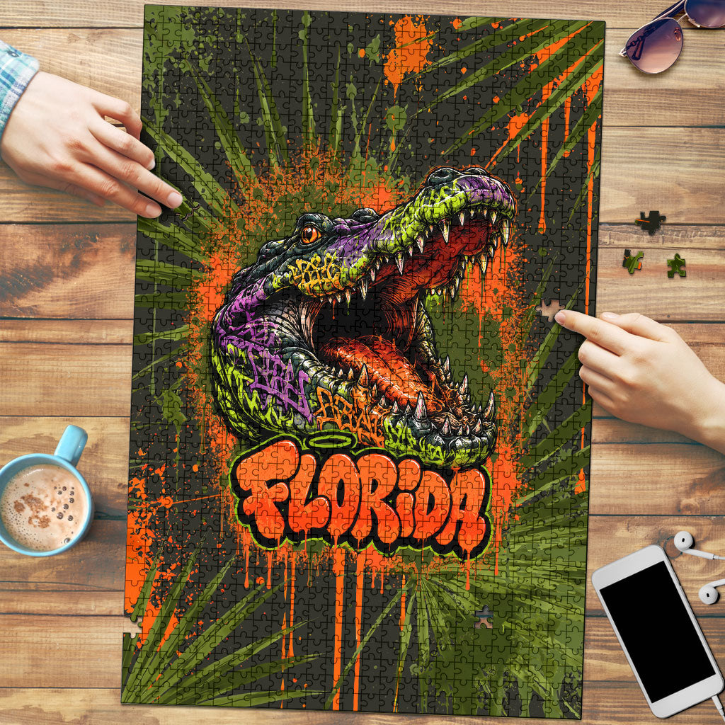 Florida Alligator Airboat Puzzle Everglade Swamp Life Graffiti Splatter Artwork