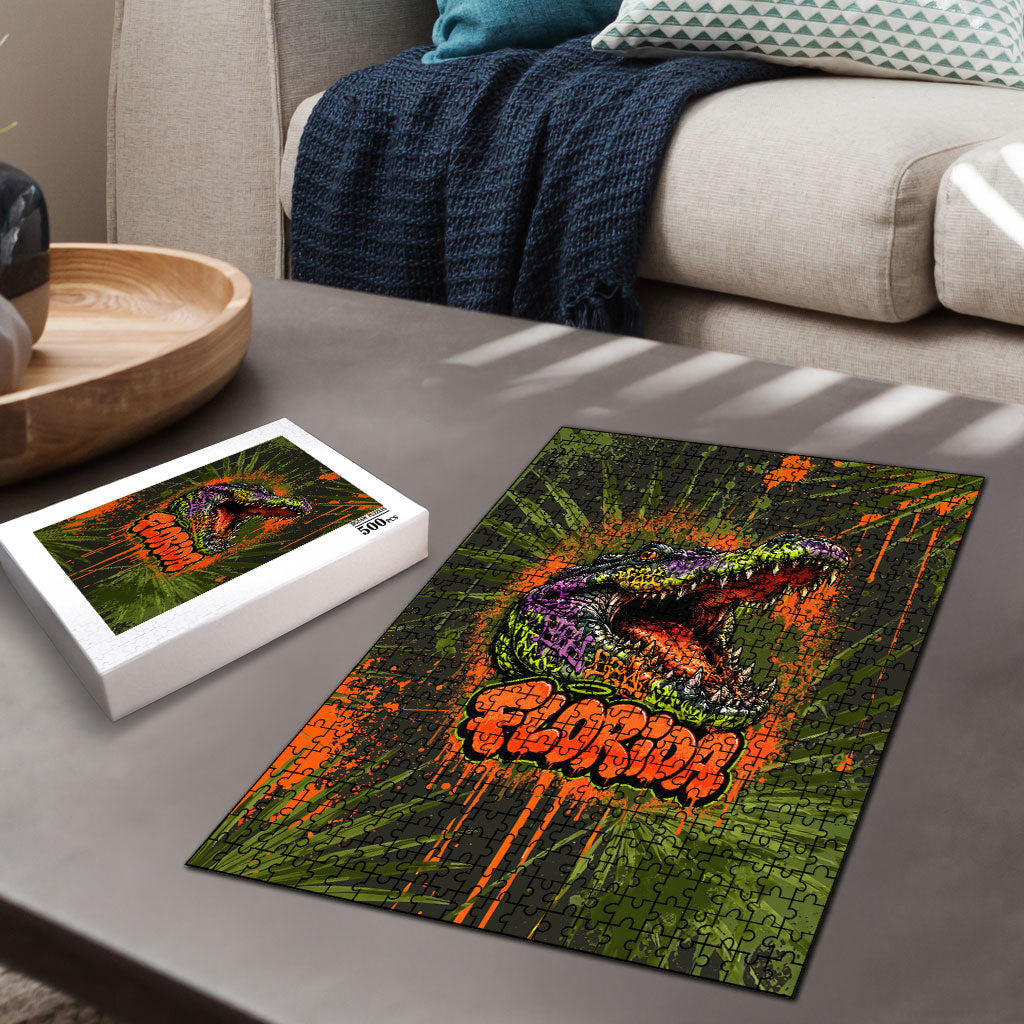 Florida Alligator Airboat Puzzle Everglade Swamp Life Graffiti Splatter Artwork