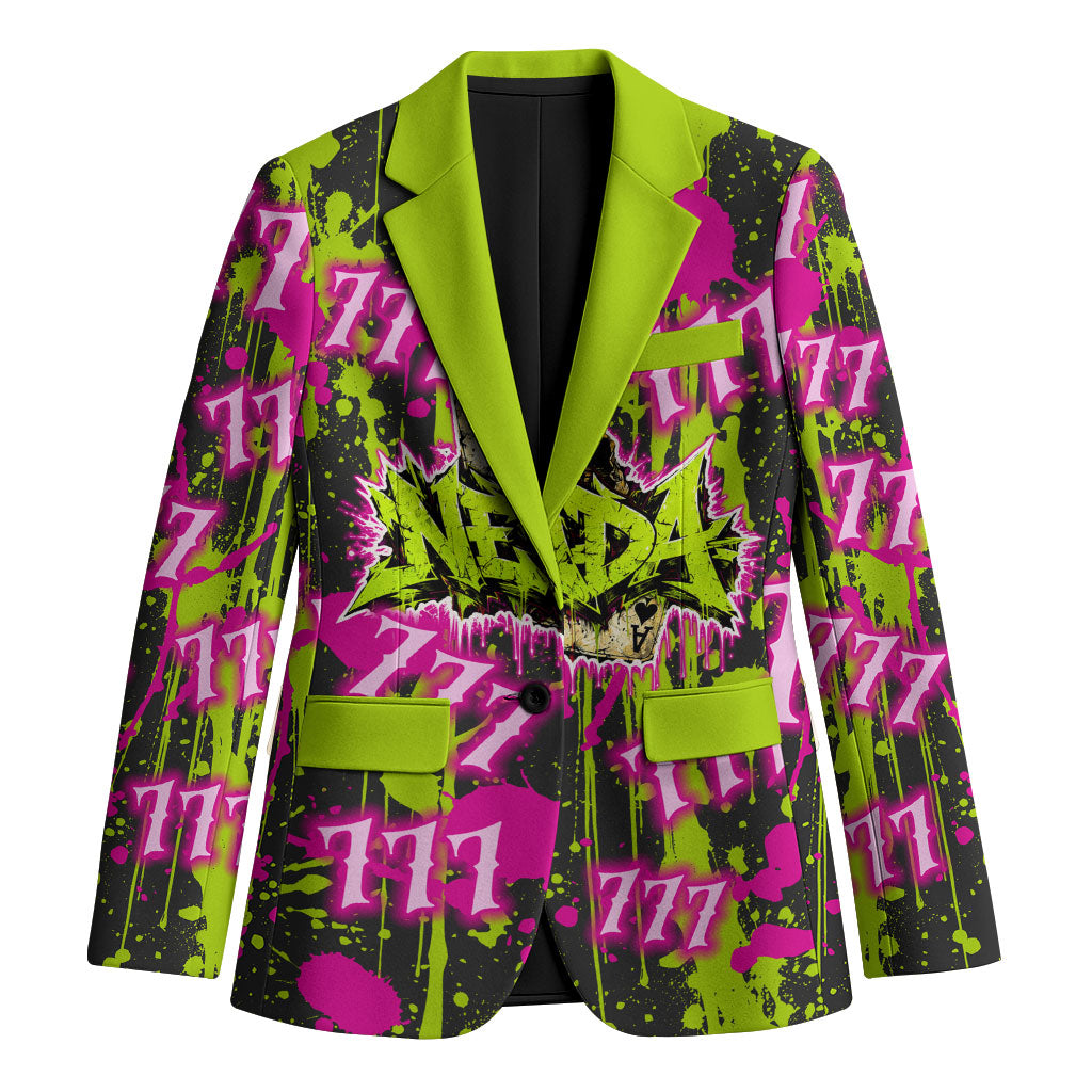 Nevada Battle Born The Silver State 777 Blazer Vibrant Lime Pink Splatter Punk Rock Bull Skull Art