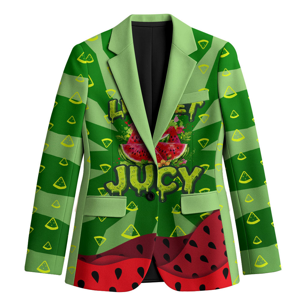Let's Get Juicy Waterwasted Watermelon Blazer Funny Cartoon Summer Fruit Party Art