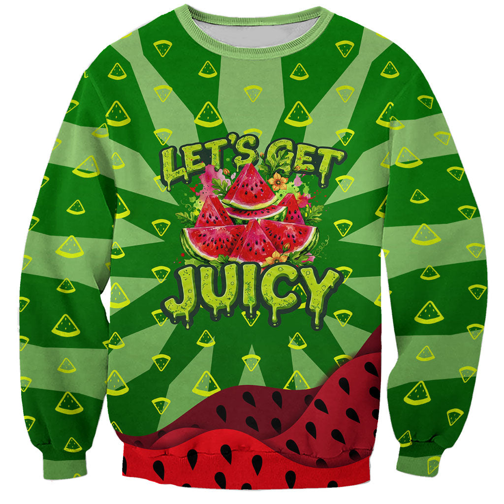 Let's Get Juicy Waterwasted Watermelon Sweatshirt Funny Cartoon Summer Fruit Party Art