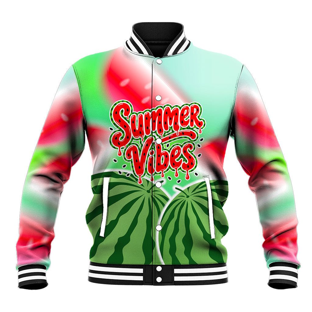 Summer Vibes Watermelon Baseball Jacket Drinks And Fruit - Vibrant Watercolor Style - Tropical Vacation Art