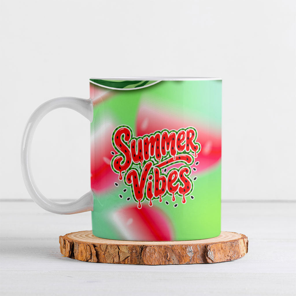 Summer Vibes Watermelon Ceramic Mug Drinks And Fruit - Vibrant Watercolor Style - Tropical Vacation Art