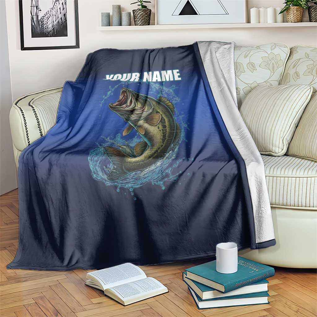 Custom Jumping Bass Fishing Blanket with Water Splash and Lightning Background - Wonder Print Shop