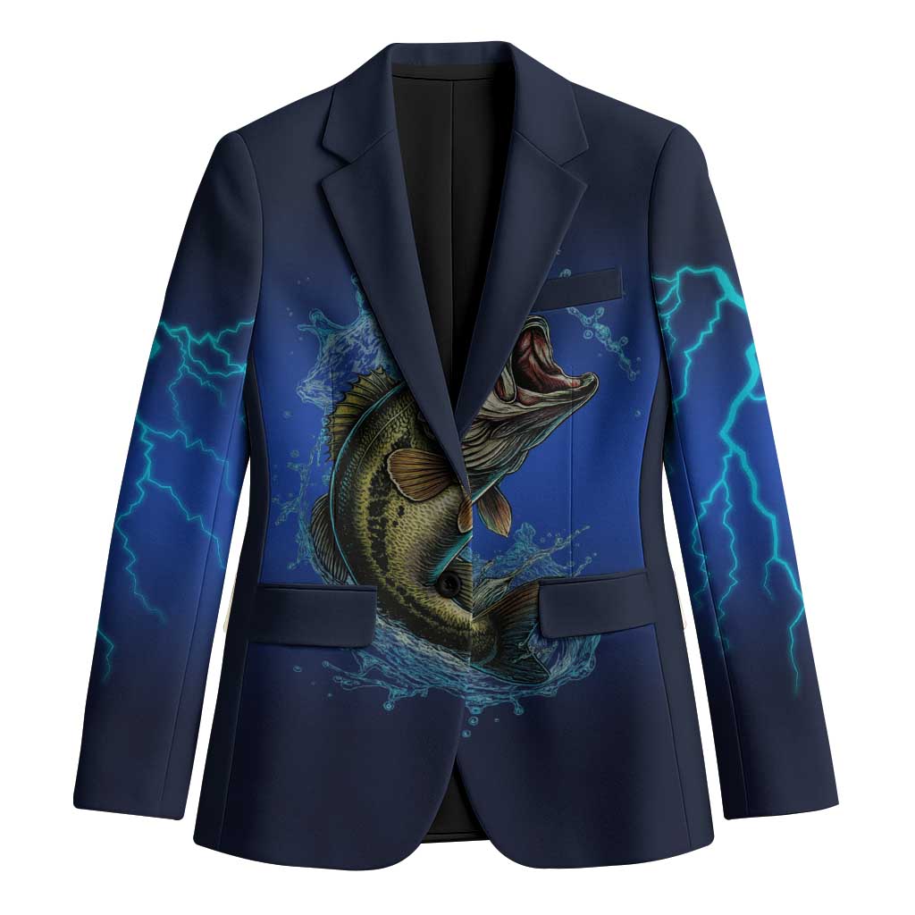 Custom Jumping Bass Fishing Blazer with Water Splash and Lightning Background - Wonder Print Shop