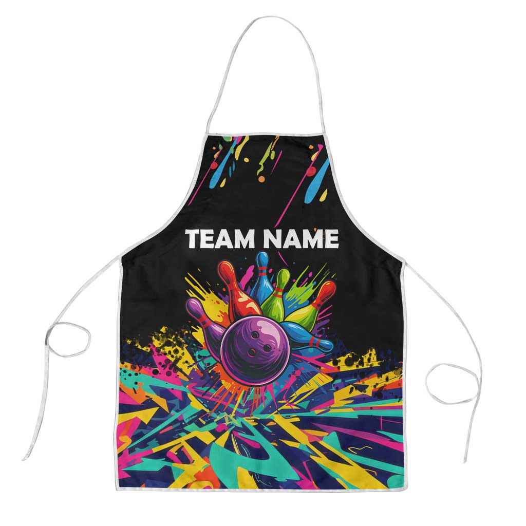 Colorful Bowling Ball and Pins Graphic Apron Custom with Paint Splash - Wonder Print Shop