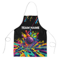 Colorful Bowling Ball and Pins Graphic Apron Custom with Paint Splash - Wonder Print Shop
