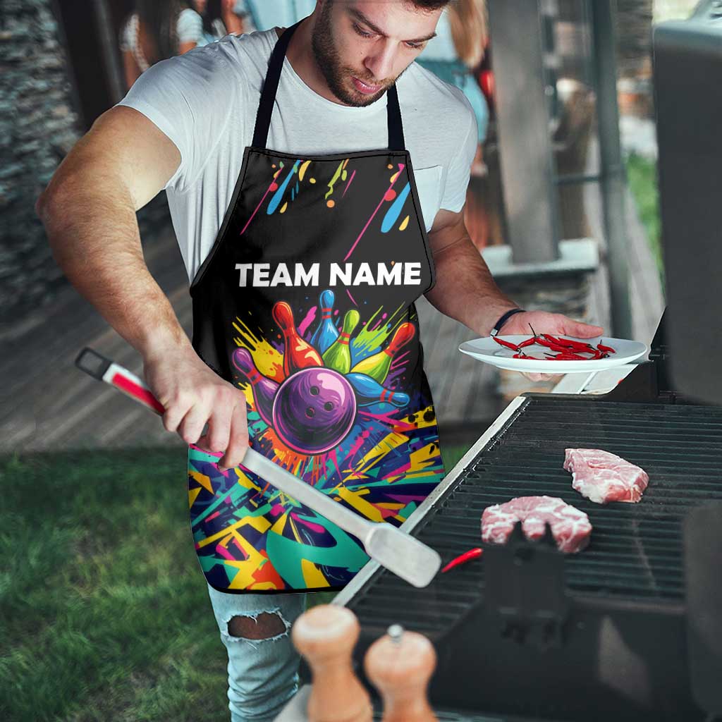 Colorful Bowling Ball and Pins Graphic Apron Custom with Paint Splash - Wonder Print Shop