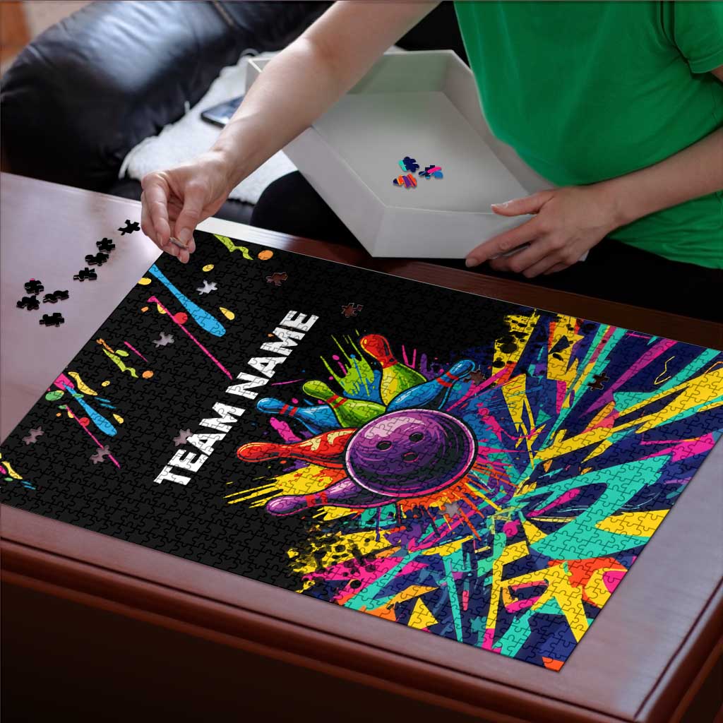 Colorful Bowling Ball and Pins Graphic Puzzle Custom with Paint Splash - Wonder Print Shop