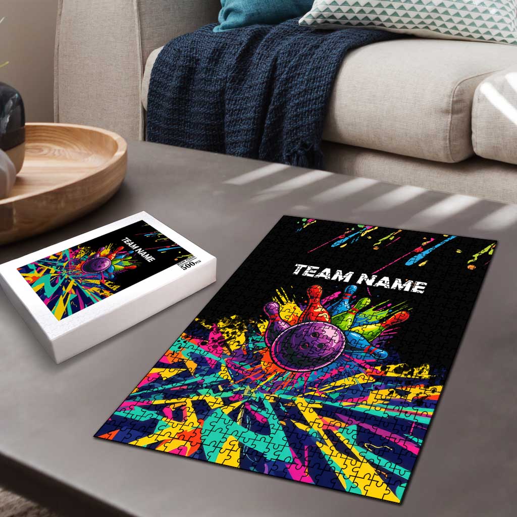 Colorful Bowling Ball and Pins Graphic Puzzle Custom with Paint Splash - Wonder Print Shop