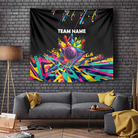 Colorful Bowling Ball and Pins Graphic Tapestry Custom with Paint Splash - Wonder Print Shop