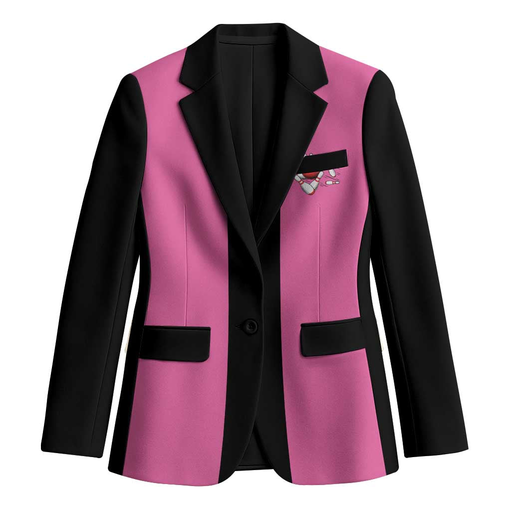 Pink and Black Bowling Blazer Design with Red Ball and Pins and Custom Team Name Graphic - Wonder Print Shop