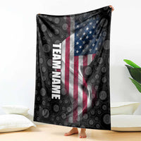 American Flag Bowling Ball and Pins Graphic Blanket with Black Patterned Background and Custom Team Name Design - Wonder Print Shop