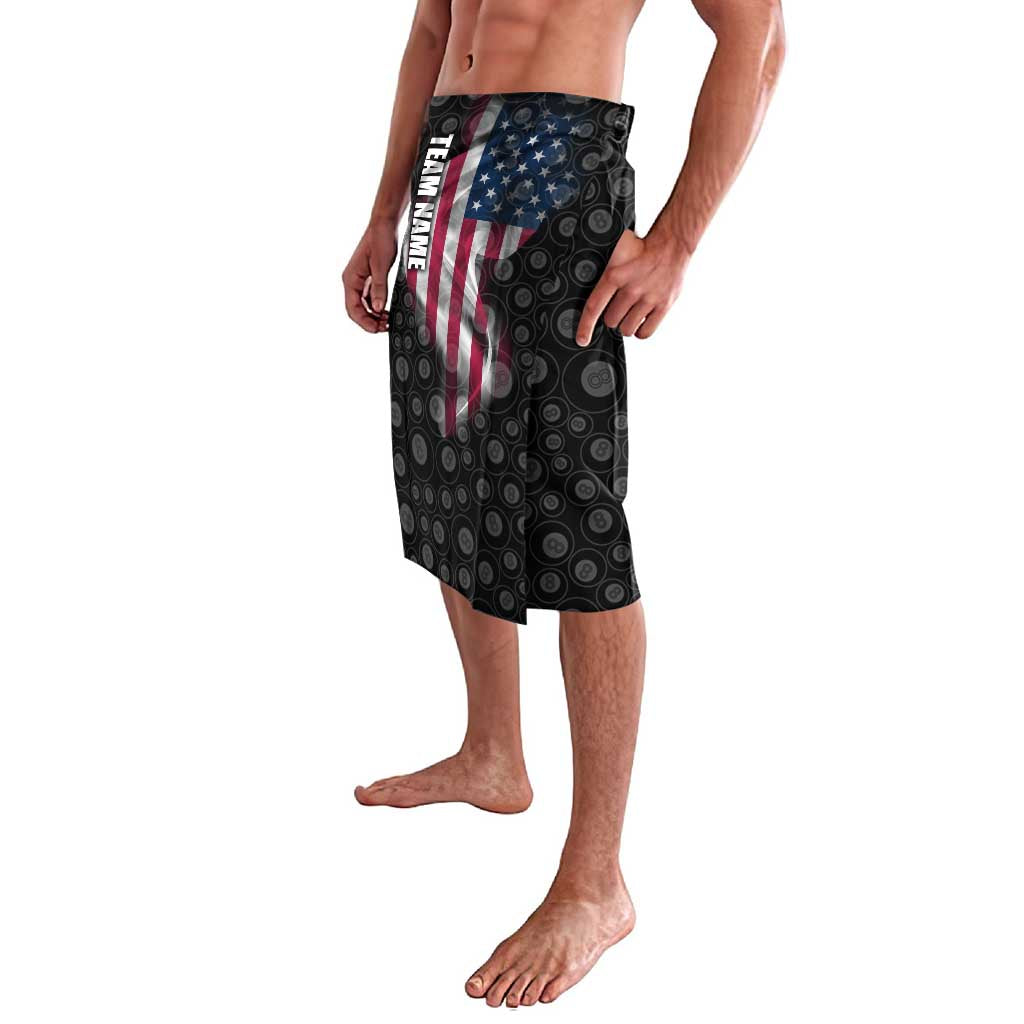 American Flag Bowling Ball and Pins Graphic Lavalava with Black Patterned Background and Custom Team Name Design - Wonder Print Shop
