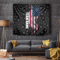 Bowling-themed tapestry with black circle pattern, American flag panel and TEAMNAME text