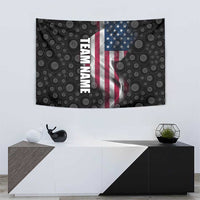 Bowling-themed wall tapestry with black ring pattern, American flag center and TEAMNAME text