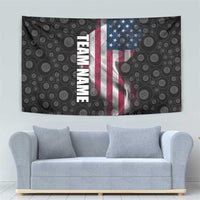 Bowling-themed tapestry, black circular background with American flag and vertical TEAMNAME