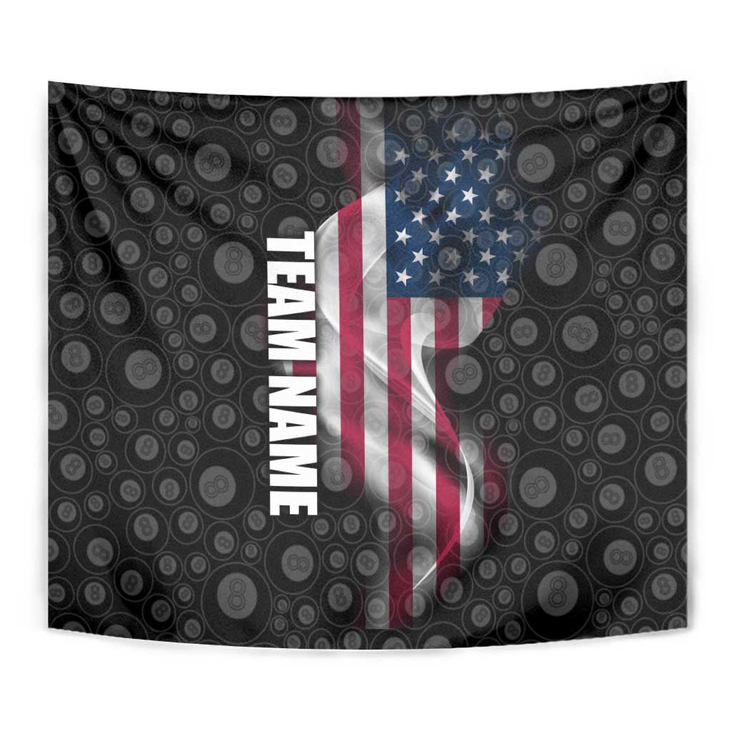 Bowling-themed tapestry with black circular pattern and American flag panel, TEAMNAME text