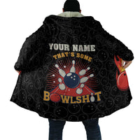 Bowling-themed hooded cape, black back print with 'YOUR NAME' and bowling graphic
