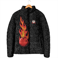 Flaming Bowling Ball Padded Jacket with Strike Explosion and Funny Quote Graphic on Bowling - Wonder Print Shop