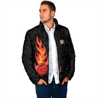Flaming Bowling Ball Padded Jacket with Strike Explosion and Funny Quote Graphic on Bowling - Wonder Print Shop