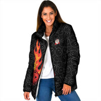 Flaming Bowling Ball Padded Jacket with Strike Explosion and Funny Quote Graphic on Bowling - Wonder Print Shop