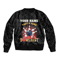Flaming Bowling Ball Sleeve Zip Bomber Jacket with Strike Explosion and Funny Quote Graphic on Bowling - Wonder Print Shop