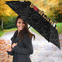 Flaming Bowling Ball Umbrella with Strike Explosion and Funny Quote Graphic on Bowling - Wonder Print Shop