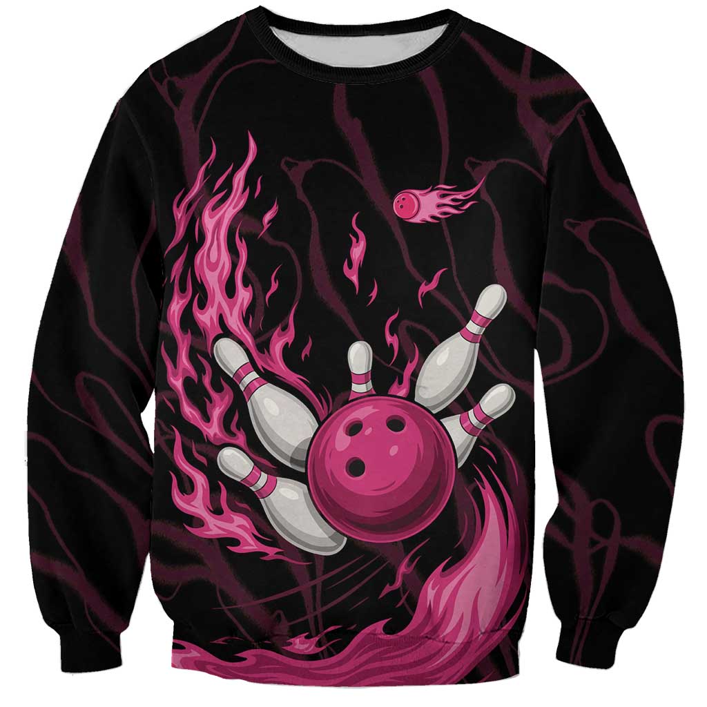 Pink Flaming Bowling Ball and Pins Sweatshirt with Lightning Effect Graphic Design - Wonder Print Shop