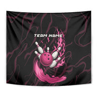 Pink Flaming Bowling Ball and Pins Tapestry with Lightning Effect Graphic Design - Wonder Print Shop