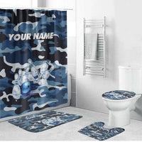 Blue Camouflage Pattern Bathroom Set with Bowling Pins and Ball Graphic Design - Wonder Print Shop