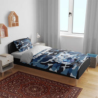 Blue Camouflage Pattern Bedding Set with Bowling Pins and Ball Graphic Design - Wonder Print Shop