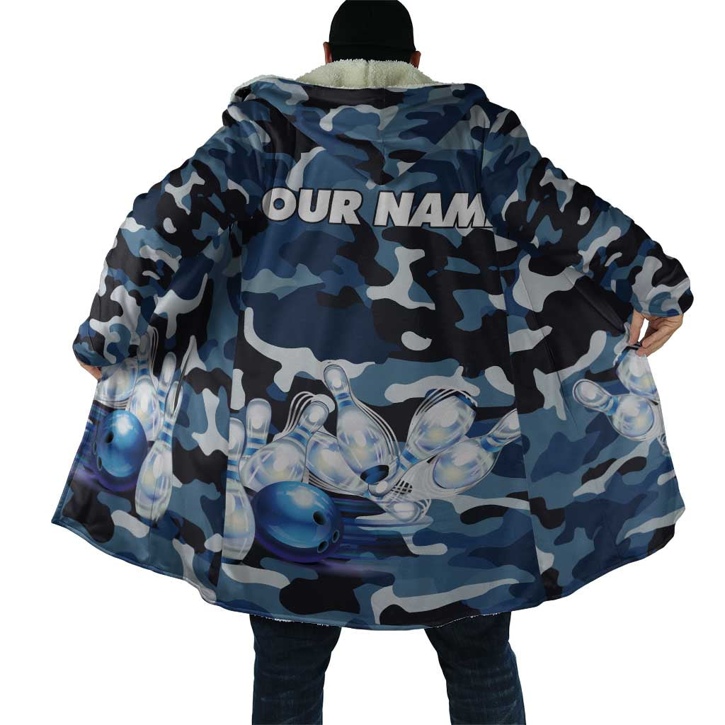 Blue Camouflage Pattern Cloak with Bowling Pins and Ball Graphic Design - Wonder Print Shop