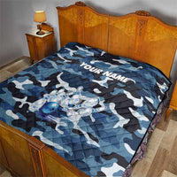 Blue Camouflage Pattern Quilt with Bowling Pins and Ball Graphic Design - Wonder Print Shop