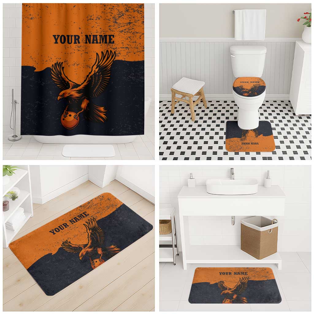 Flying Eagle Carrying Bowling Ball Bathroom Set with Grunge Orange and Black Splatter Design - Wonder Print Shop