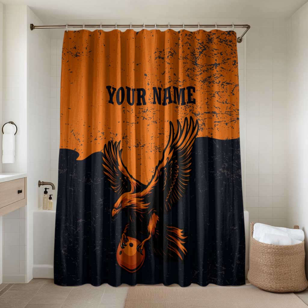 Flying Eagle Carrying Bowling Ball Bathroom Set with Grunge Orange and Black Splatter Design - Wonder Print Shop