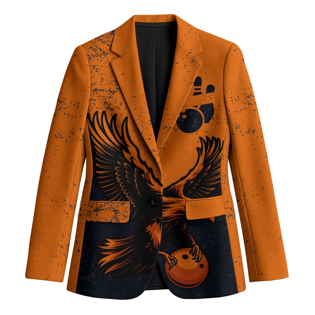 Flying Eagle Carrying Bowling Ball Blazer with Grunge Orange and Black Splatter Design - Wonder Print Shop
